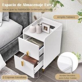 Mesa de cabeceira ou mesa apoio com 2 gavetas 40 x 32 x 60 cm e Estação de carregamento Pernas de metal resistentes branco