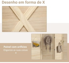 Biombo de 4 Painéis Separador de Ambientes Dobrável 152x1,7x144,5 cm Painéis com Orifícios para Pendurar Madeira