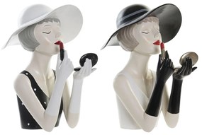 Figura Decorativa Dkd Home Decor Preto Branco Resina Fashion Girls (26,5 X 20 X 30,5 cm) (2 Unidades)