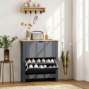 Sapateira com capacidade para 12 pares 72 x 26 x 80 cm, armário estreito com 2 gavetas rebatíveis e prateleiras ajustáveis, cinzento escuro