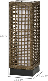 Candeeiro Solar de Jardim em Vime Sintético – 15,5x15,5x46 cm – Marrom