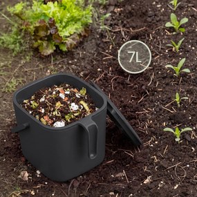 Cubo de compostagem à prova de odores com tampa e pega, 7 L, 24 x 20 x 19,5 cm, preto