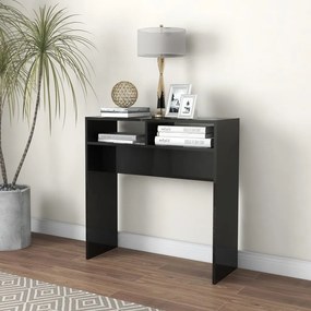 vidaXL Mesa consola 78x30x80 cm contraplacado preto brilhante