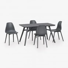 Conjunto De Mesa Retangular 135x80 Cm E 4 Cadeiras De Jardim Em Polipropileno Scand Cinza Grafito - Sklum