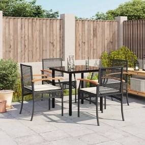 5 pcs conjunto de jantar p/ jardim c/ almofadões vime PE preto