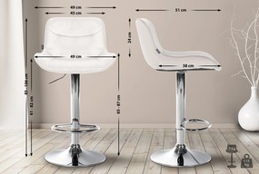 Banco alto em veludo com estrutura prateada 85-106 x 49 x 51 cm cor creme