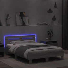 Estrutura cama c/ cabeceira/luzes LED 135x190cm cinzento sonoma