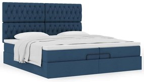 Estrutura de cama otomana com colchões 200x200cm tecido azul