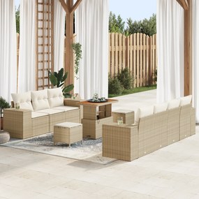 Conjunto de Sofá de Jardim vidaXL 10 Peças com Almofadas Bege Rattan S