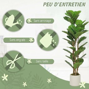 Conjunto de 2 plantas artificiais de 120 cm: figueira-lira artificial com vaso de plástico e tronco de madeira maciça, verde