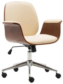 vidaXL Cadeira de escritório madeira curvada e couro artificial creme