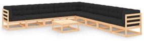 vidaXL 10 pcs conjunto lounge de jardim c/ almofadões pinho maciço