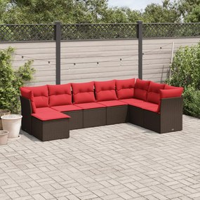 vidaXL 8 pcs conjunto sofás de jardim c/ almofadões vime PE castanho