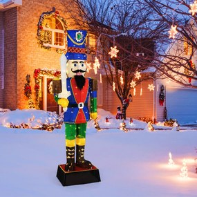 Soldado quebra-nozes de 184 cm com chapéu e espada, decoração de Natal 3D com 110 luzes LED brancas quentes, estatueta de Natal