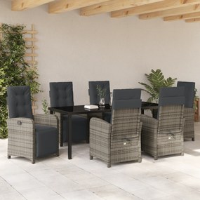 Conjunto de Jantar de 7 Peças para Jardim com Almofadas Cinza Rattan S
