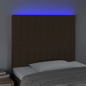 Cabeceira de cama c/ luzes LED tecido 100x5x118/128cm castanho