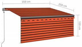 Toldo retrátil automático com estore 3,5x2,5 m laranja/castanho
