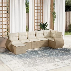 vidaXL 7 pcs conjunto de sofás p/ jardim com almofadões vime PE bege