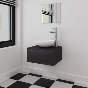 273685 vidaXL Conjunto móveis casa de banho 4 pcs com bacia e torneira, preto