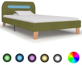 vidaXL Estrutura de cama com LED em tecido 90x200 cm verde