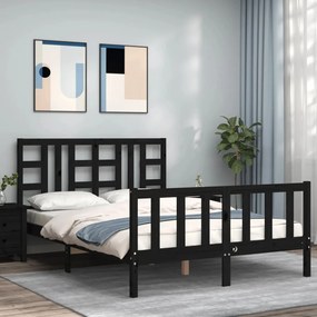 vidaXL Estrutura de cama com cabeceira 140x190 cm madeira maciça preto