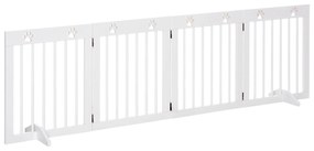 PawHut Barreira de Segurança Dobrável para Cães Grade de Proteção de 4 Painéis com Pés para Portas Escadas Corredor 204x30x61cm Branco