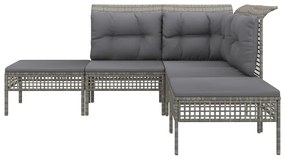 5 pcs conjunto lounge de jardim c/ almofadões vime PE cinzento