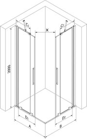 Mexen Velar Duo cabina de duche deslizante 90 x 80 cm, transparente, cromado - 871-090-080-02-01