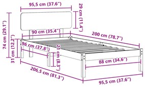 Estrado de Cama com Cabeceira Branca 90x200 cm Madeira de Pinho Maciça