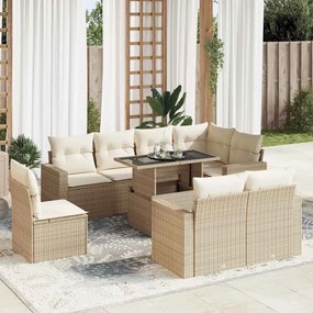 vidaXL 9 pcs conjunto de sofás p/ jardim com almofadões vime PE bege