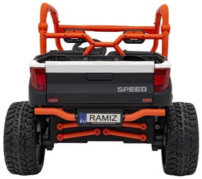 Carro elétrico para Crianças 2 Lugares Farmer Truck UTV Racing 24V 4x4 Rodas Espuma EVA, assento couro ecológico Branco e Laranja