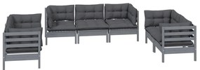 7 pcs conjunto lounge de jardim c/ almofadões pinho maciço