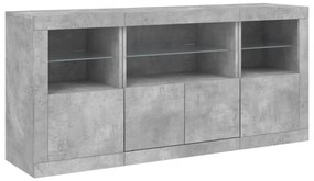 Aparador com luzes LED 142,5x37x67 cm cinzento cimento