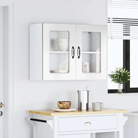 Armário parede de cozinha porta vidro Kalmar branco alto brilho