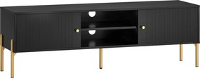 HOMCOM Móvel TV para televisão até 165,1 cm, Portas Caneladas, Compartimentos Abertos, Pés em Aço, 140 x 38 x 45,9 cm, Preto | Aosom Portugal