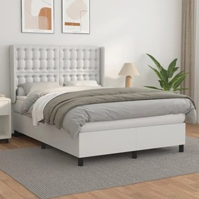 Cama com molas/colchão 140x190 cm couro artificial branco