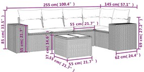 6 pcs conjunto de sofás p/ jardim com almofadões vime PE bege