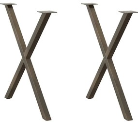 vidaXL Pés para mesa de jantar em formato de X, 2 peças, aço natural, 70x(72-73) cm, aço