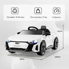 Carro elétrico para crianças Audi RS E-tron GT Licenciado 12V com controlo remoto e luzes LED 104 x 58 x 41 cm Branco