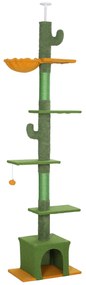 PawHut Arranhador para Gatos de Chão a Teto de 230-275 cm com Altura Ajustável Postes de Sisal e Bola de Brincar Verde | Aosom Portugal