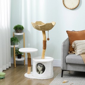 Árvore para gatos com torre de brincadeiras, arranhadores, plataforma, cama, compartimentos abertos e almofada macia lavável, 55 x 45 x 102 cm, branco