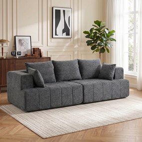 Sofá de 3 lugares em chenille, 248 (C) x 104 (P) x 87 (A) cm, sofá de sala moderno, assento largo estofado, almofadas com molas, cinzento
