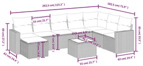 9 pcs conjunto de sofás p/ jardim c/ almofadões vime PE preto