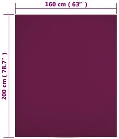 Lençóis ajustáveis 2 pcs 160x200 cm algodão jersey bordô