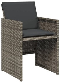 15 pcs conjunto jantar p/ jardim c/ almofadões vime PE cinzento
