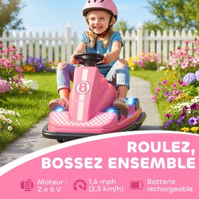 Carro de choque infantil de 6 V, rotação de 360°, música, buzina, arranque suave, 2,5 km/h, para crianças dos 2 aos 4 anos, 74 x 53 x 48 cm, rosa
