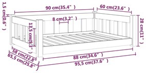 Cama para cães 95,5x65,5x28 cm madeira de pinho maciça