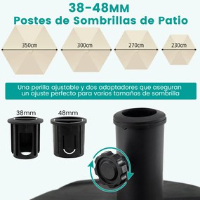 Base para guarda-sol com haste telescópica reabastecível com água e areia (95 kg), com rodas, para postes de 38-48 mm, para jardim, terraço, pátio e p
