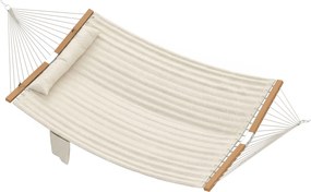 Outsunny Cama Rede Acolchoada de Jardim Portátil com Almofada Ajustável Bolso para Revistas Estrutura de Madeira 325x140 cm Creme | Aosom Portugal
