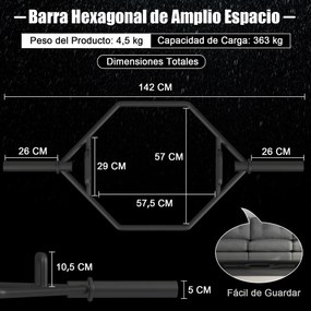 Barra Pesos hexagonal dobrável com punhos estriados Carga 363 kg Mola de segurança preta